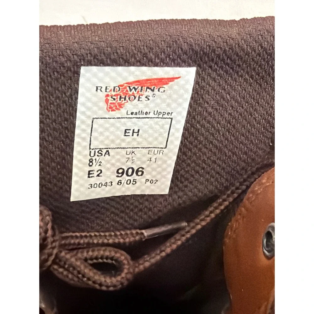 Red Wing 906 Work Boots Mens Brown Leather EH‎ Rated Lace Up 8.5 E2
